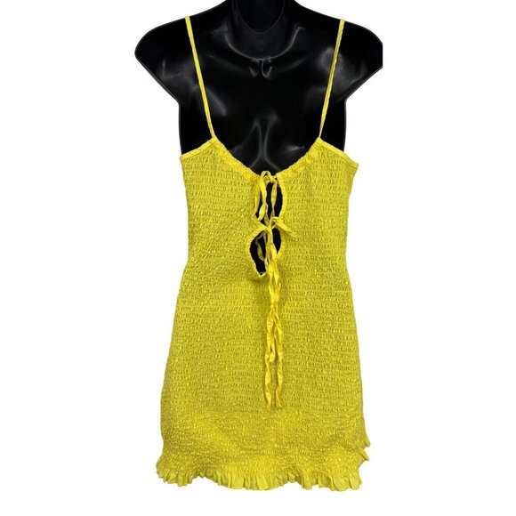 Free People Smocked Yellow Iyla Mini Dress Bodycon Size XL Extra Large EUC - Picture 5 of 9